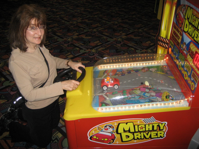 Sandra Playing a Driving Game