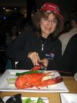 Sandra enjoying her Lobster at Harborside