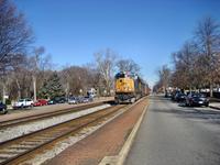 Train coming down main street of Ashland